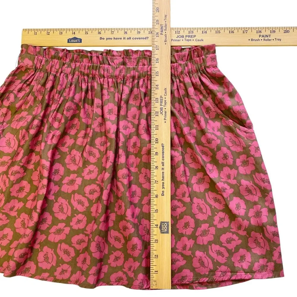 American Eagle Outfitters Skirt Women Large Brown/Pink Poppies Pockets Elastic W
